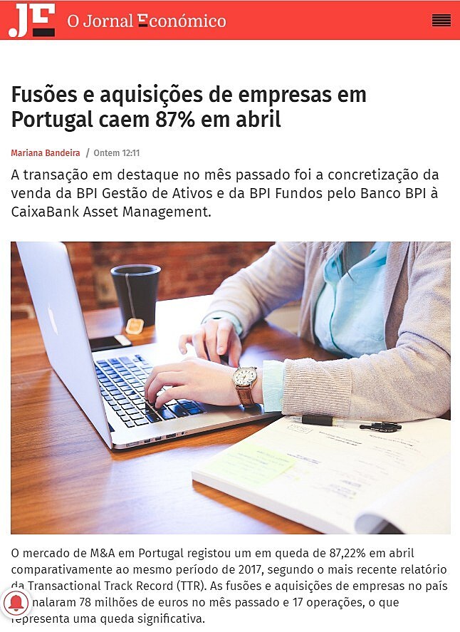 Fuses e aquisies de empresas em Portugal caem 87% em abril